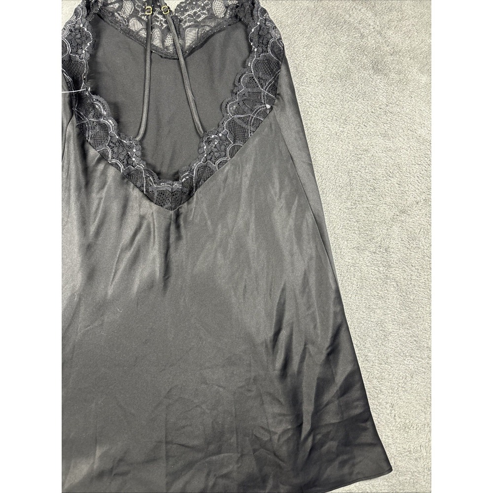 Flora by Flora Nikrooz Slip Black Satin Lace Bodice Sheer Nightgown Size M NWT - Picture 12 of 12
